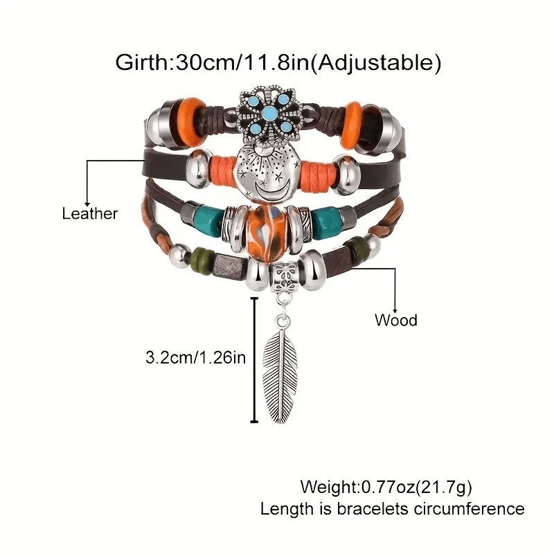 Olivenorma Feather Charms Braccialetto in pelle regolabile bohémien - image 5