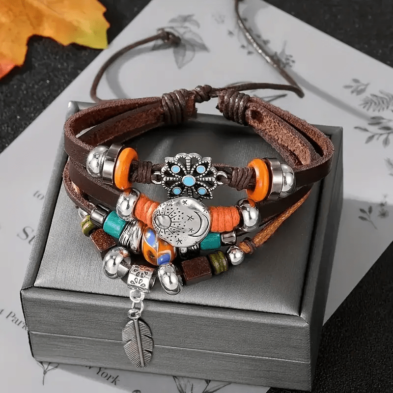 Olivenorma Feather Charms Braccialetto in pelle regolabile bohémien - image 2