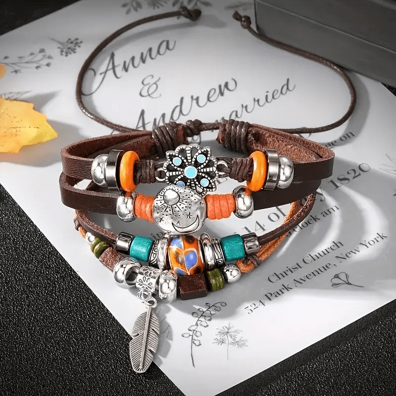 Olivenorma Feather Charms Braccialetto in pelle regolabile bohémien - image 3
