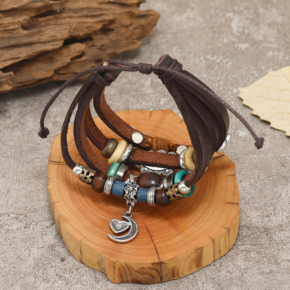Olivenorma Moon Charms Braccialetti in pelle con perline multistrato - image 4