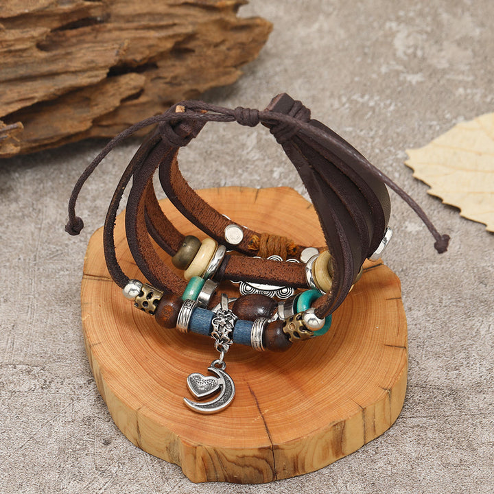 Olivenorma Moon Charms Braccialetti in pelle con perline multistrato - image 4