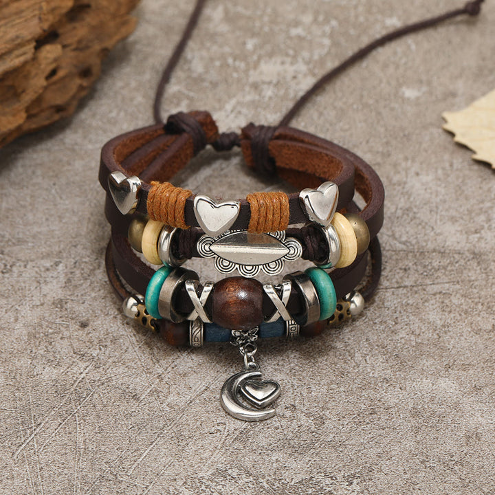 Olivenorma Moon Charms Braccialetti in pelle con perline multistrato - Pietra Occhio di Gatto - image 0