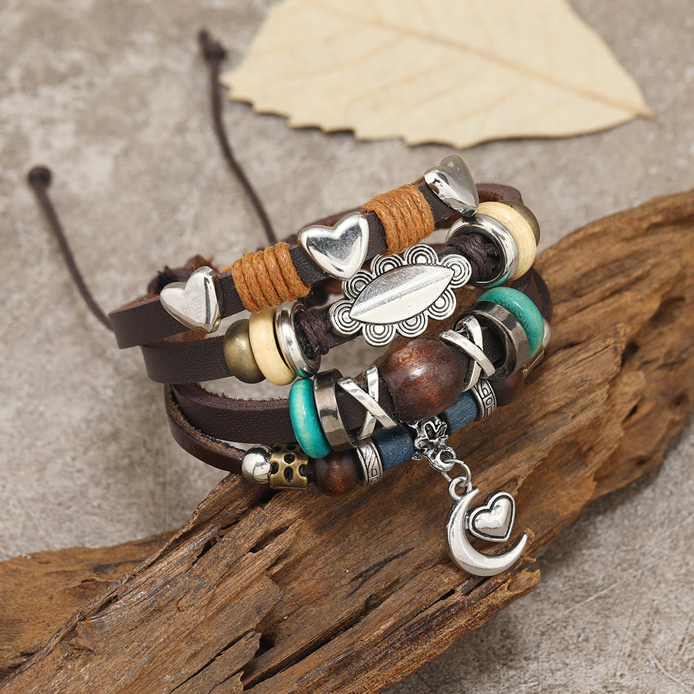 Olivenorma Moon Charms Braccialetti in pelle con perline multistrato - image 2