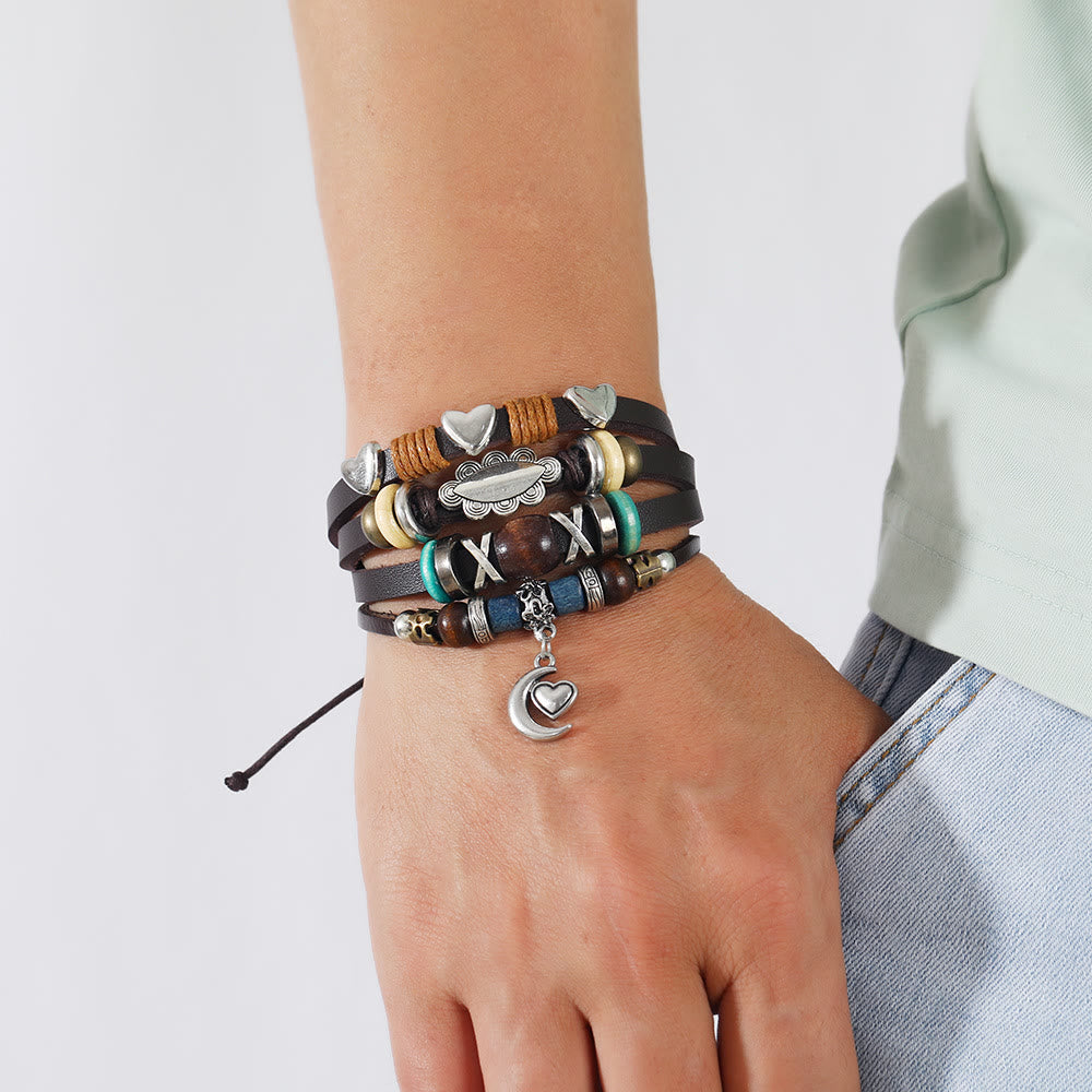 Olivenorma Moon Charms Braccialetti in pelle con perline multistrato - image 1