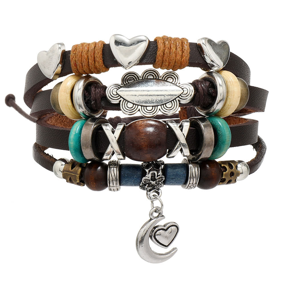 Olivenorma Moon Charms Braccialetti in pelle con perline multistrato - image 5