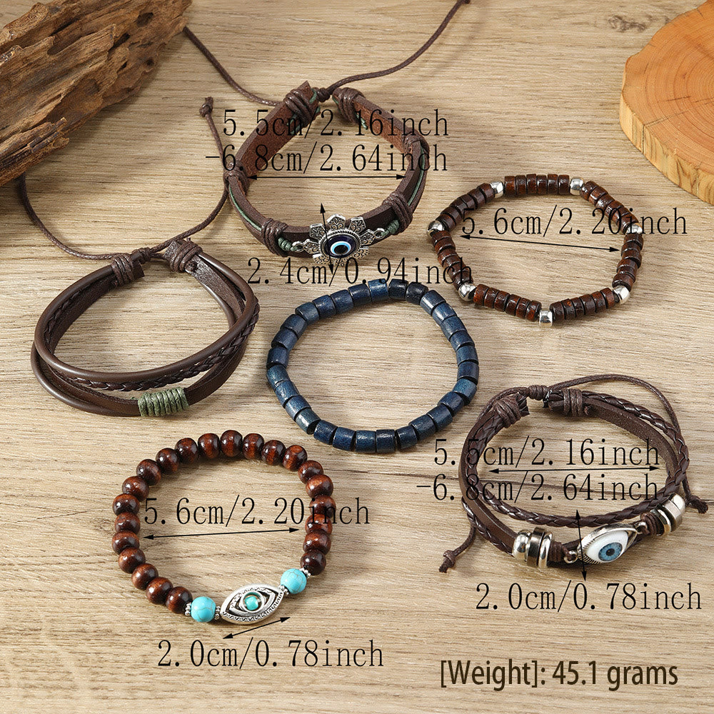 Olivenorma 6 pezzi set di braccialetti da polso in pelle turchese con malocchio - image 3