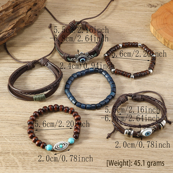 Olivenorma 6 pezzi set di braccialetti da polso in pelle turchese con malocchio - image 3