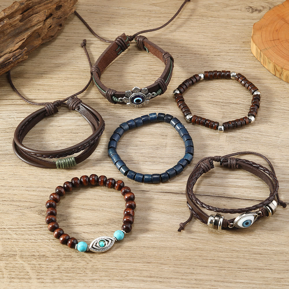 Olivenorma 6 pezzi set di braccialetti da polso in pelle turchese con malocchio - image 2