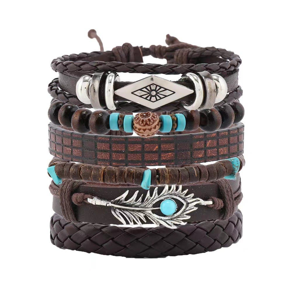 Olivenorma Feather Bracciale in pelle intrecciata fatta a mano in pietra naturale - image 4