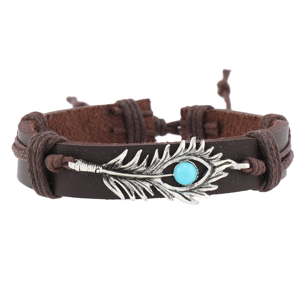 Olivenorma Feather Bracciale in pelle intrecciata fatta a mano in pietra naturale 