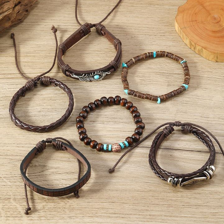Olivenorma Feather Bracciale in pelle intrecciata fatta a mano in pietra naturale - image 2