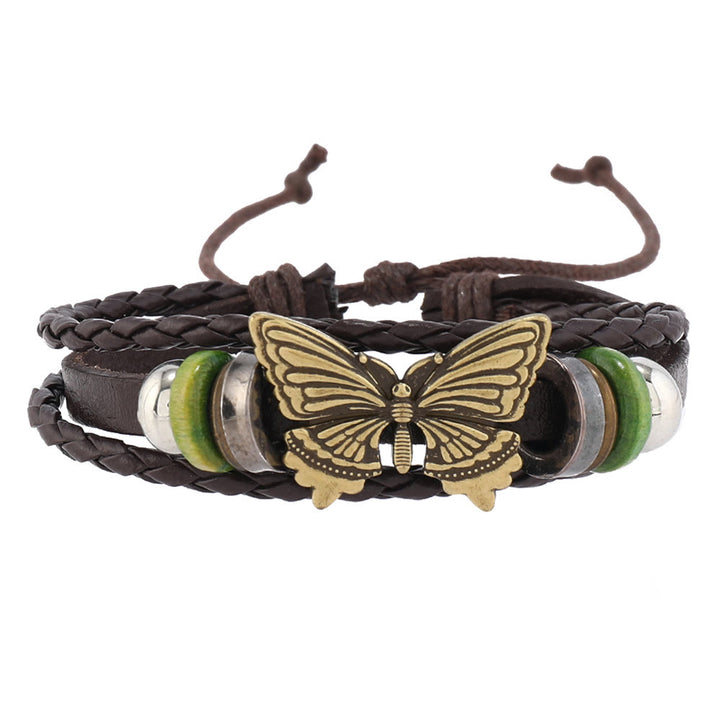 Olivenorma Butterfly Turchese Bracciale in pelle intrecciata fatta a mano
