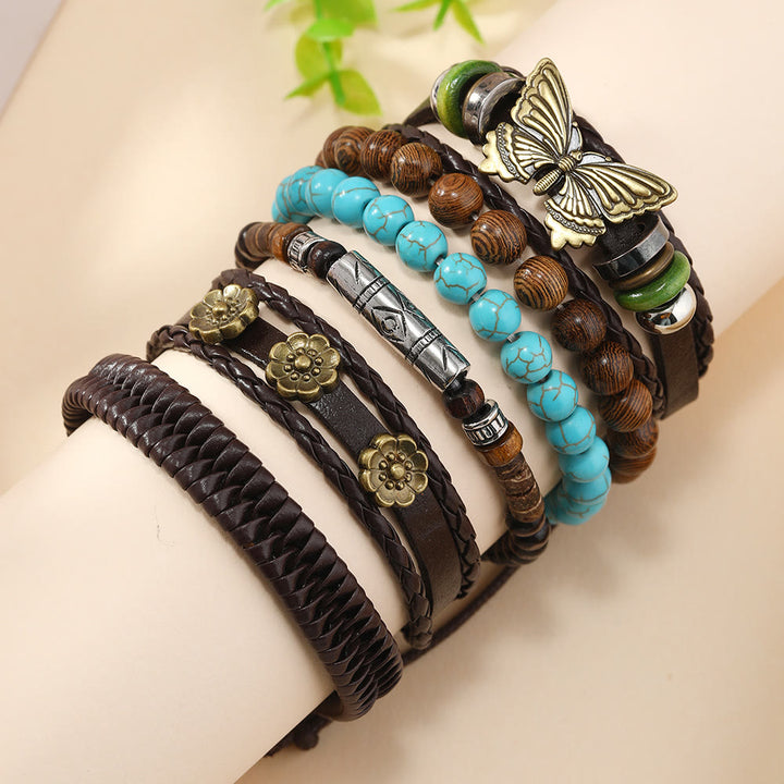 Olivenorma Butterfly Turchese Bracciale in pelle intrecciata fatta a mano - image 1