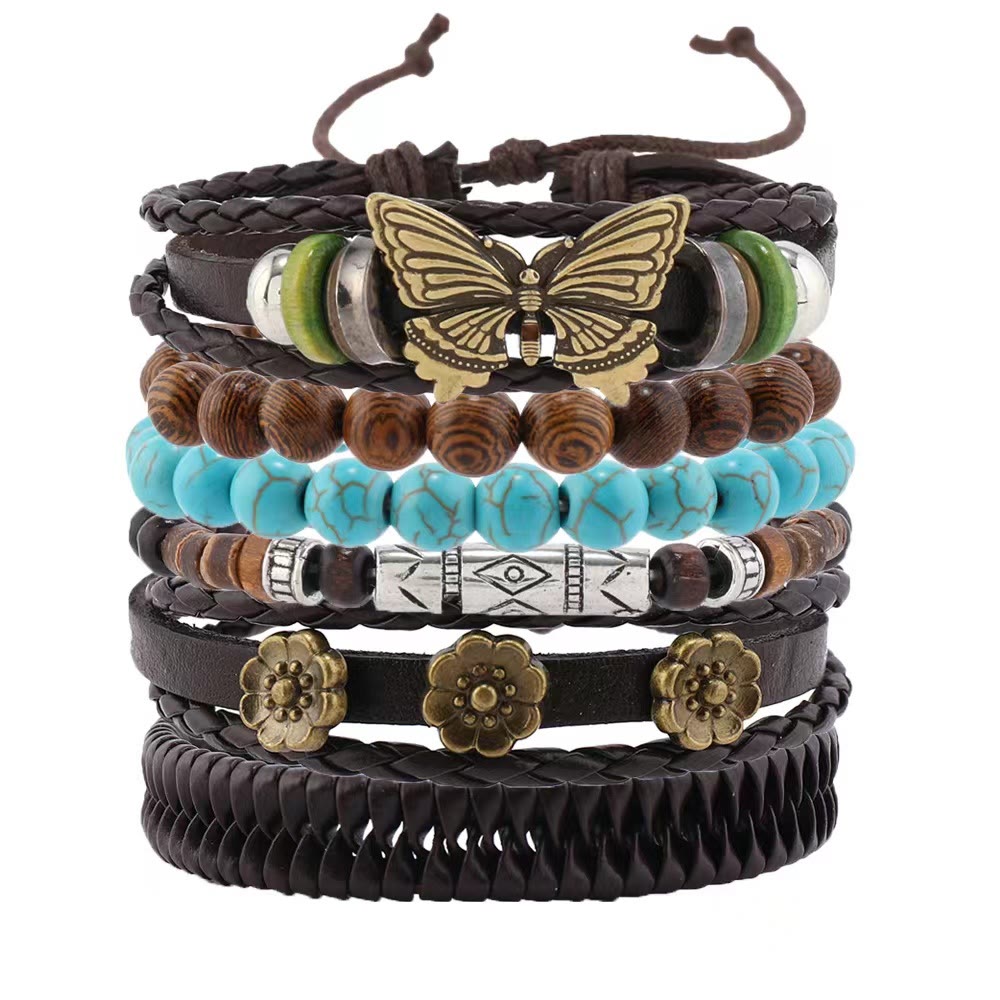 Olivenorma Butterfly Turchese Bracciale in pelle intrecciata fatta a mano