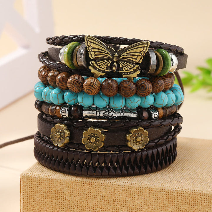 Olivenorma Butterfly Turchese Bracciale in pelle intrecciata fatta a mano
