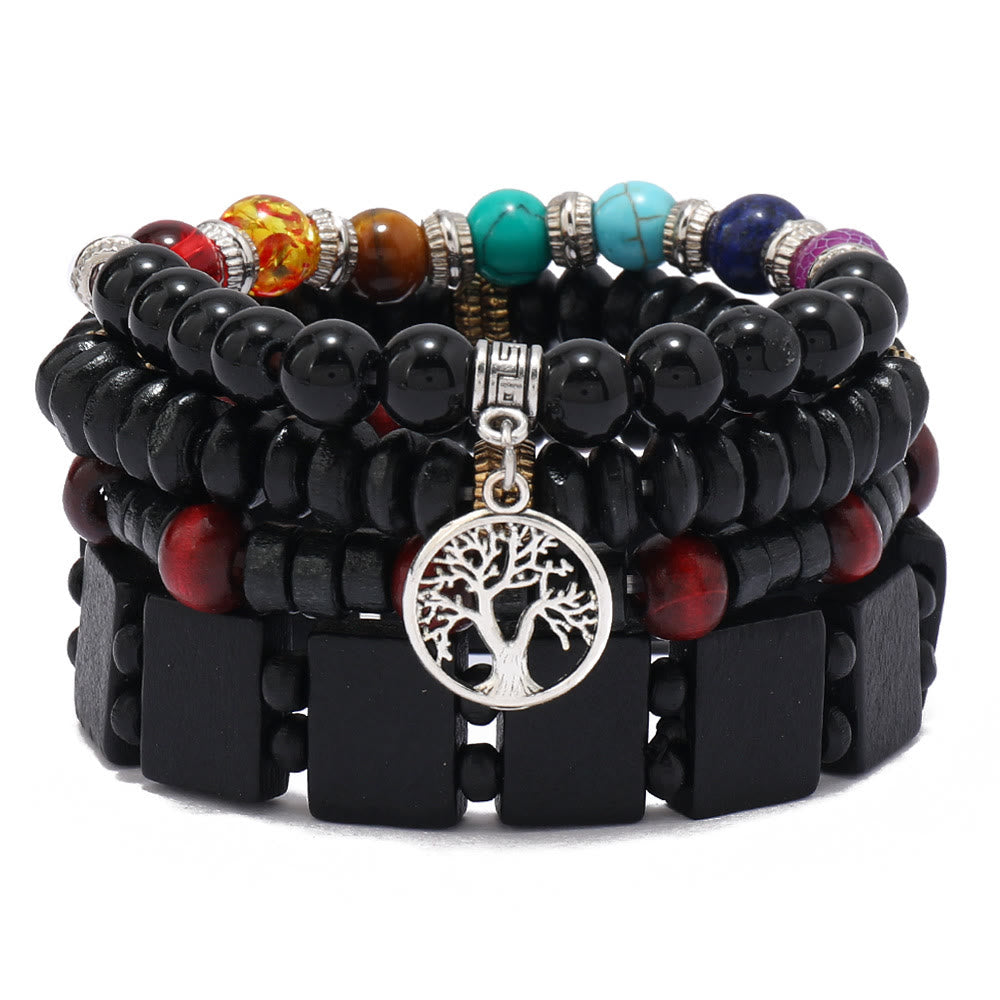 Set di braccialetti Olivenorma Albero della Pace 7 Chakra Gemstone 4 pezzi