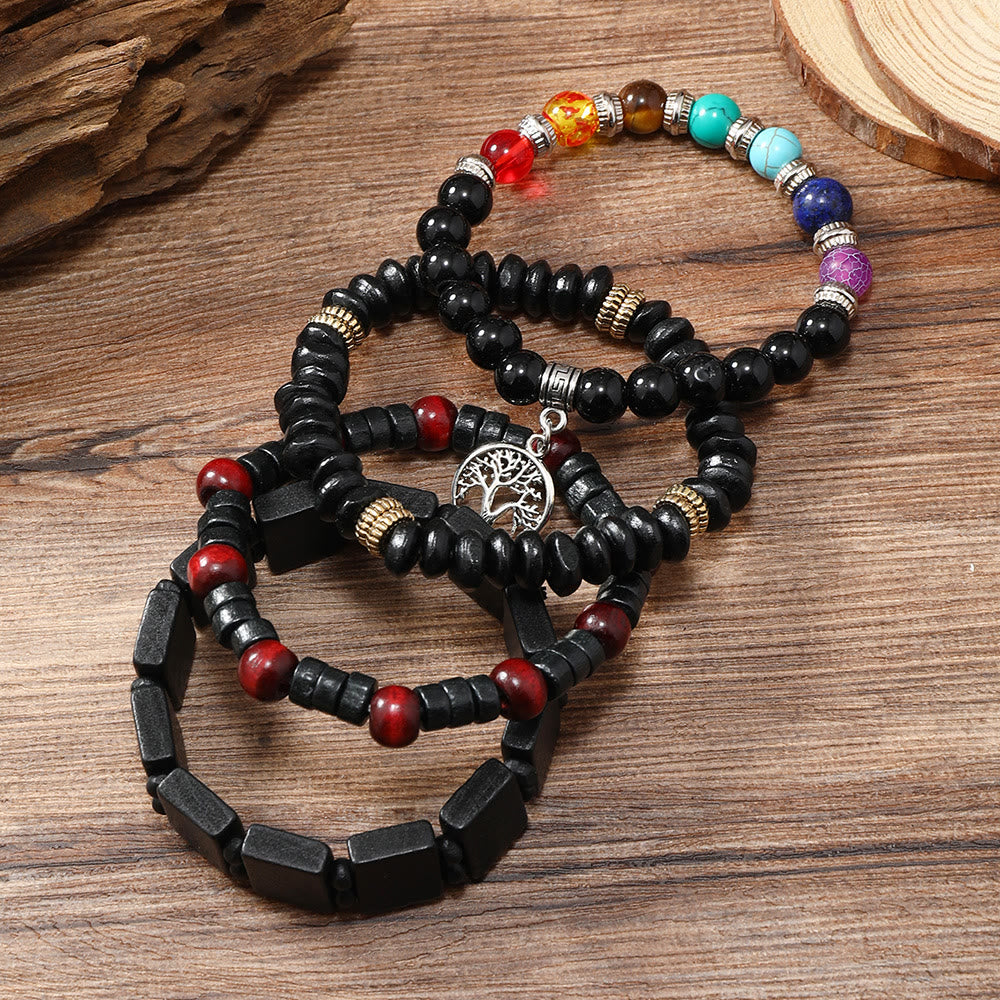 Set di braccialetti Olivenorma Albero della Pace 7 Chakra Gemstone 4 pezzi