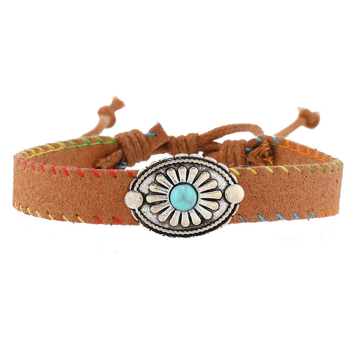 Olivenorma Braccialetto intrecciato turchese con perline di legno multistrato