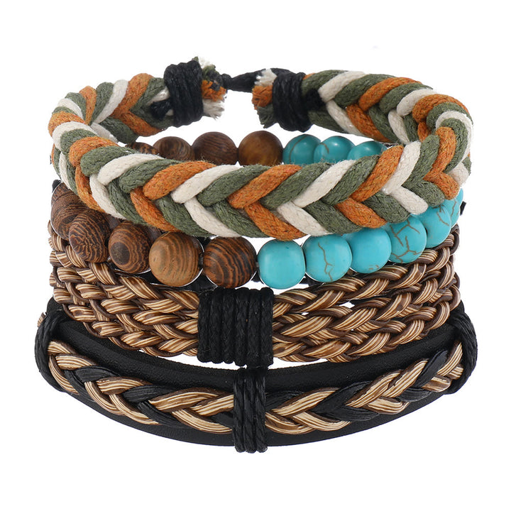 Olivenorma 4 pezzi Bracciale in pelle intrecciata in legno di wenge verde turchese - image 4