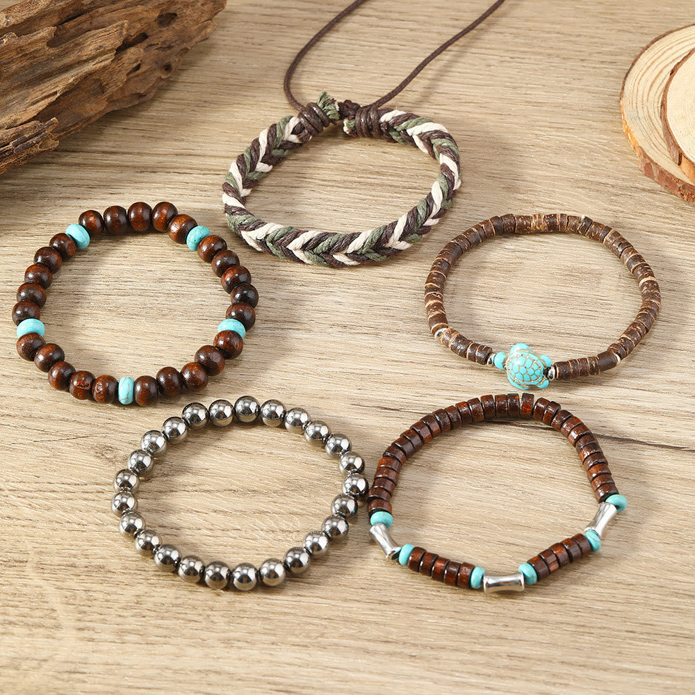 Braccialetti in filo di cera con guscio di cocco turchese tartaruga Olivenorma