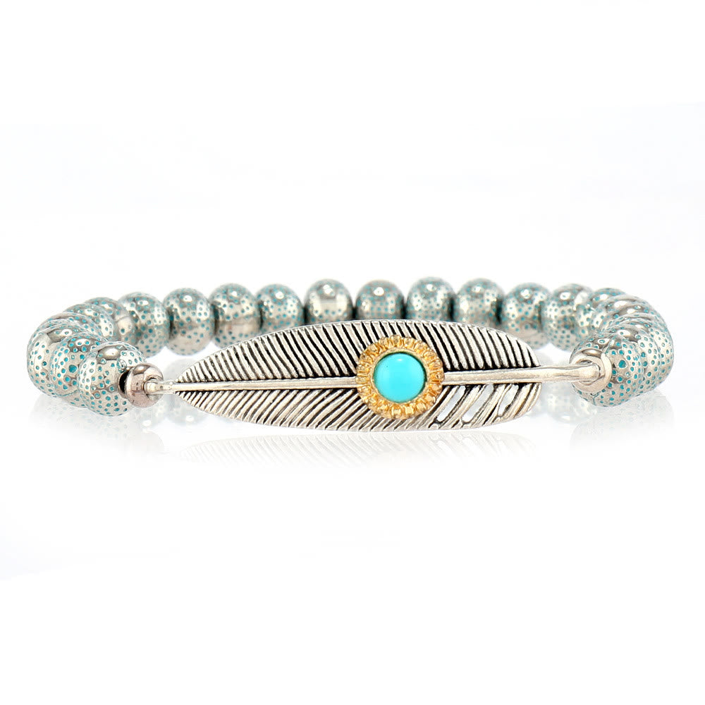 Olivenorma Feather Perline di legno Braccialetto di perline turchese Set 