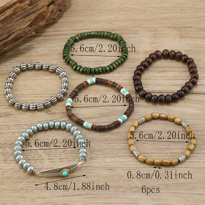 Olivenorma Feather Perline di legno Braccialetto di perline turchese Set 