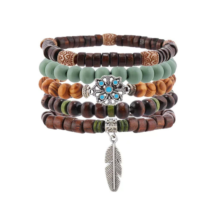 Olivenorma Bohemian Feather Charms Perline di legno Braccialetti impilabili