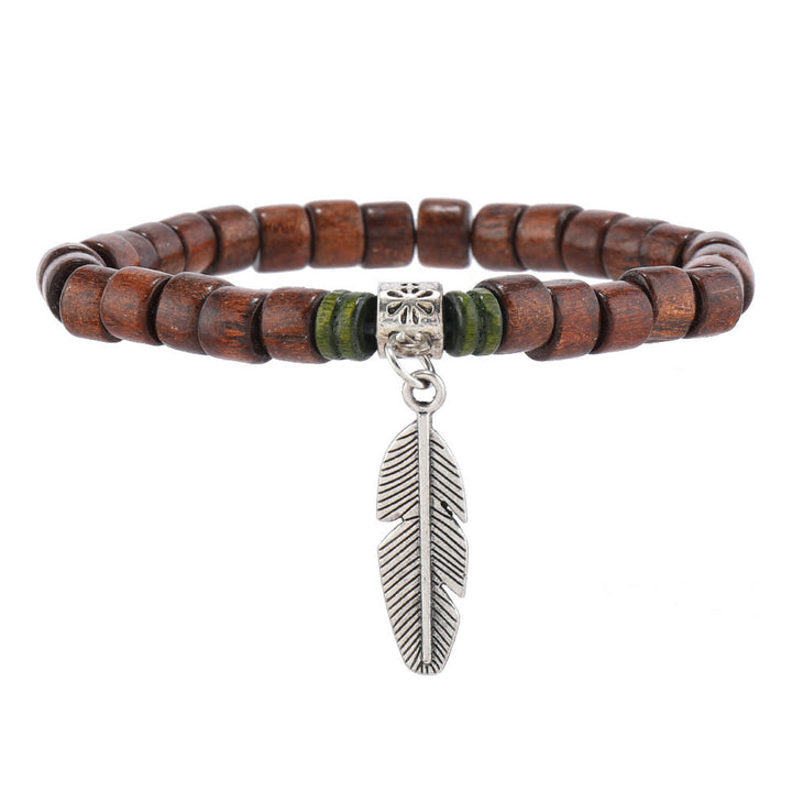 Olivenorma Bohemian Feather Charms Perline di legno Braccialetti impilabili