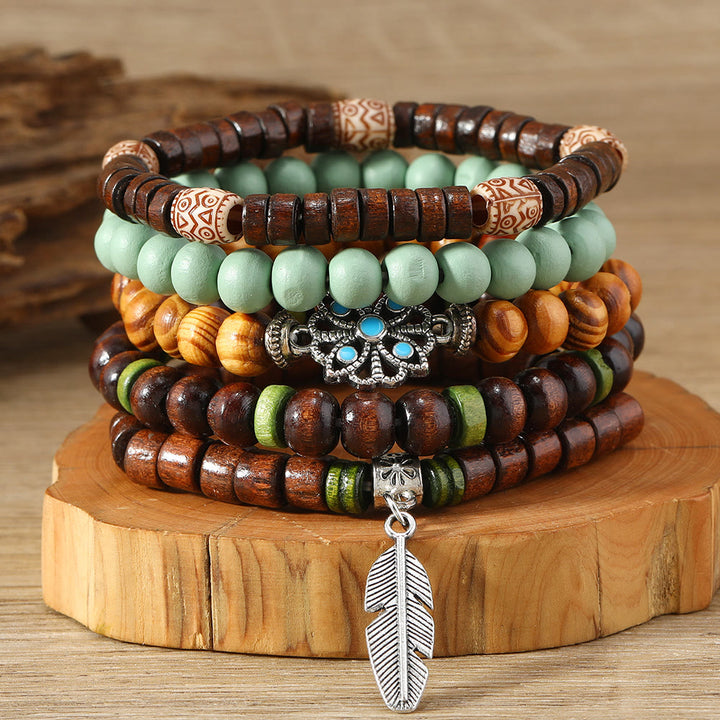 Olivenorma Bohemian Feather Charms Perline di legno Braccialetti impilabili