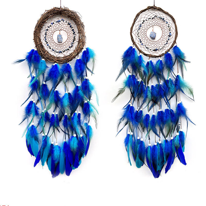 Olivenorma Decorazione da parete in rattan naturale Acchiappasogni con pietre preziose