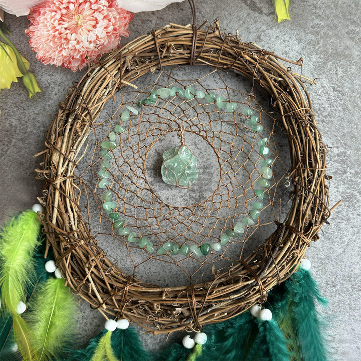 Olivenorma Decorazione da parete in rattan naturale Acchiappasogni con pietre preziose