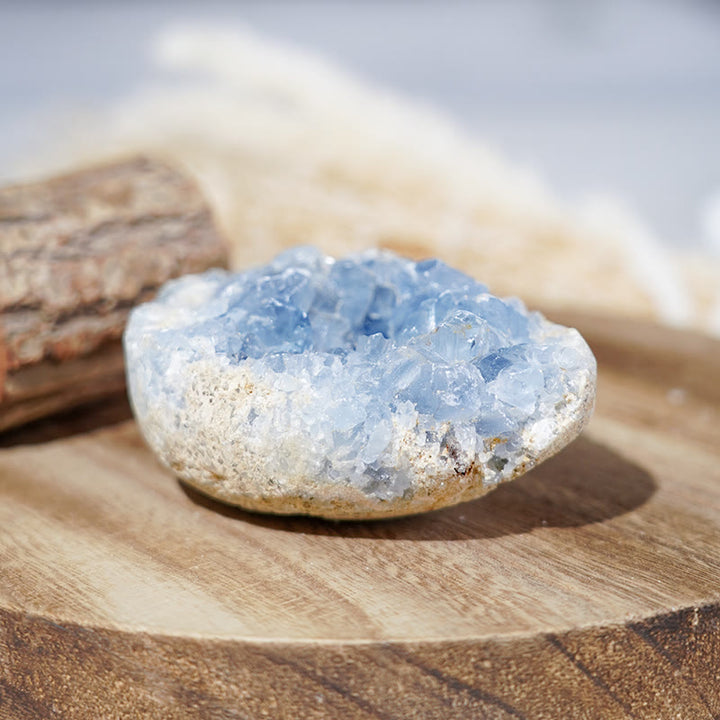 Olivenorma Cristallo curativo naturale Celestino grezzo Geode Rock