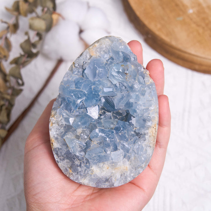 Olivenorma Cristallo curativo naturale Celestino grezzo Geode Rock