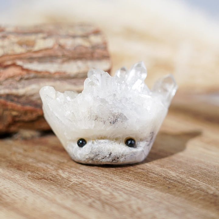 Olivenorma Grappolo di cristalli di quarzo trasparente a forma di riccio carino