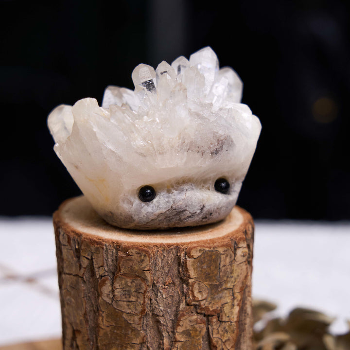 Olivenorma Grappolo di cristalli di quarzo trasparente a forma di riccio carino