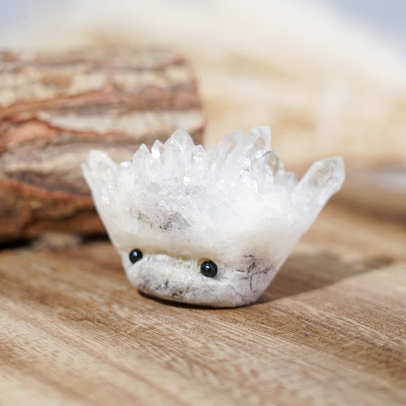 Olivenorma Grappolo di cristalli di quarzo trasparente a forma di riccio carino