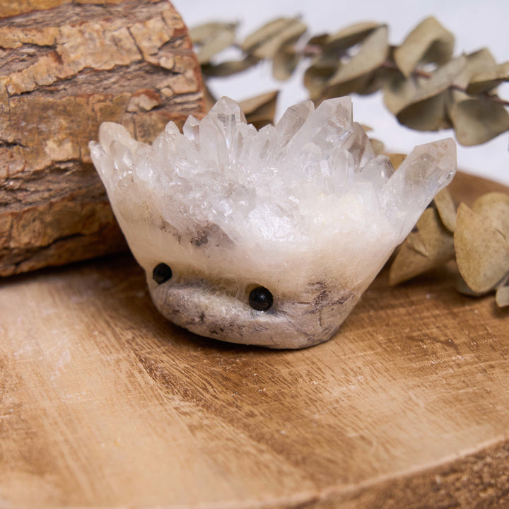 Olivenorma Grappolo di cristalli di quarzo trasparente a forma di riccio carino