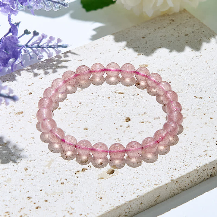 Bracciale Olivenorma in perline di quarzo fragola naturale da 6-10 mm 