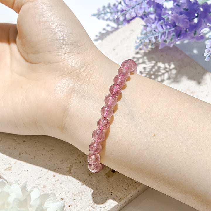 Bracciale Olivenorma in perline di quarzo fragola naturale da 6-10 mm 