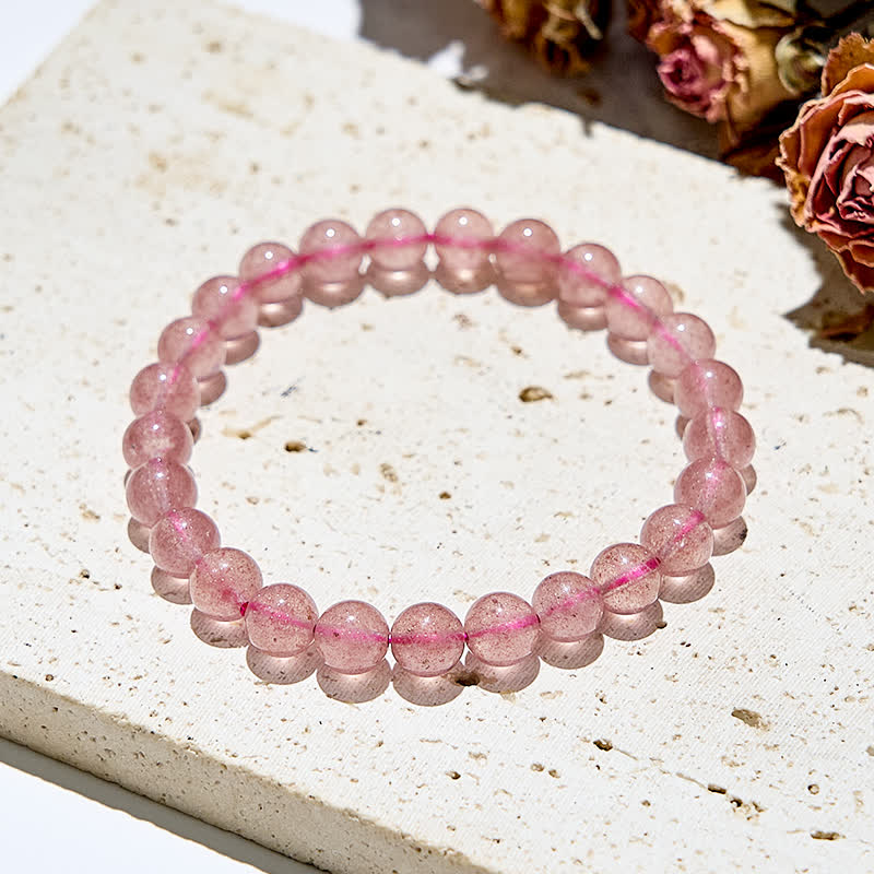 Bracciale Olivenorma in perline di quarzo fragola naturale da 6-10 mm 