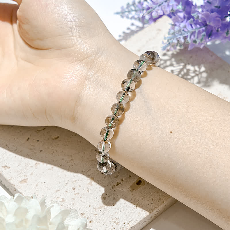 Bracciale Olivenorma in perline di quarzo fantasma verde naturale 