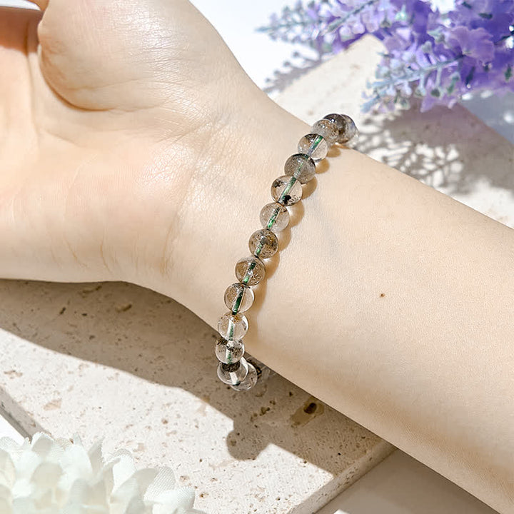 Bracciale Olivenorma in perline di quarzo fantasma verde naturale 