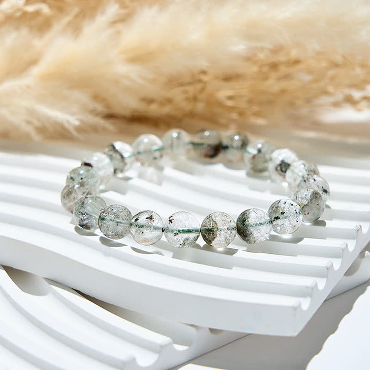 Bracciale Olivenorma in perline di quarzo fantasma verde naturale 