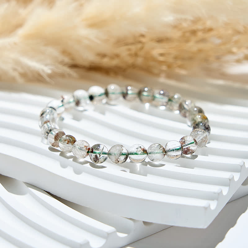 Bracciale Olivenorma in perline di quarzo fantasma verde naturale 