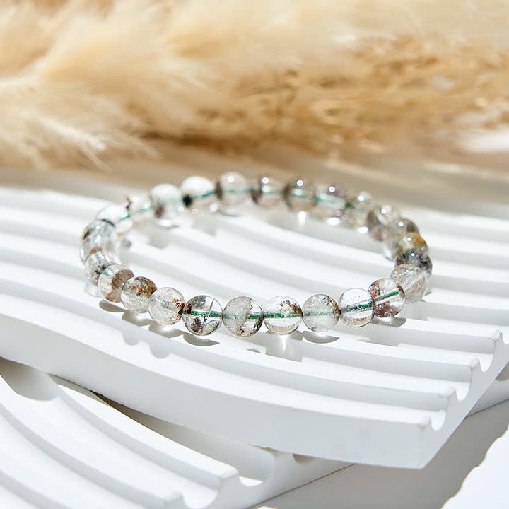 Bracciale Olivenorma in perline di quarzo fantasma verde naturale 