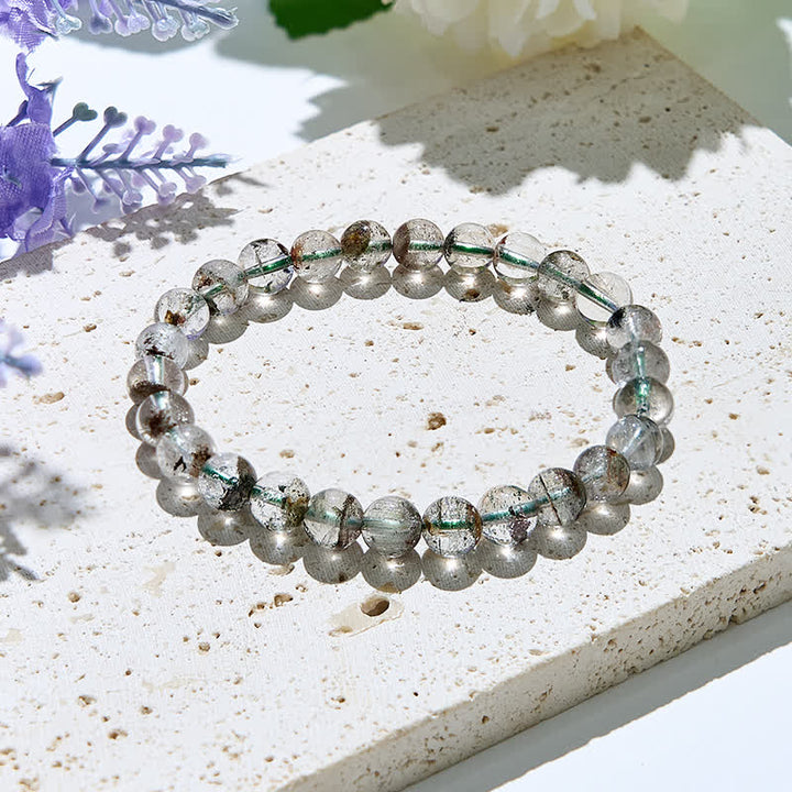 Bracciale Olivenorma in perline di quarzo fantasma verde naturale 