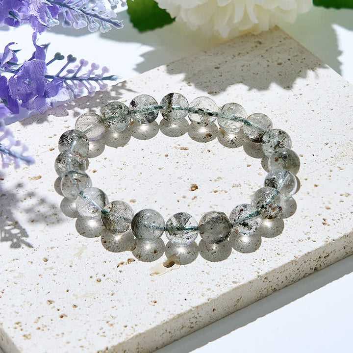 Bracciale Olivenorma in perline di quarzo fantasma verde naturale 