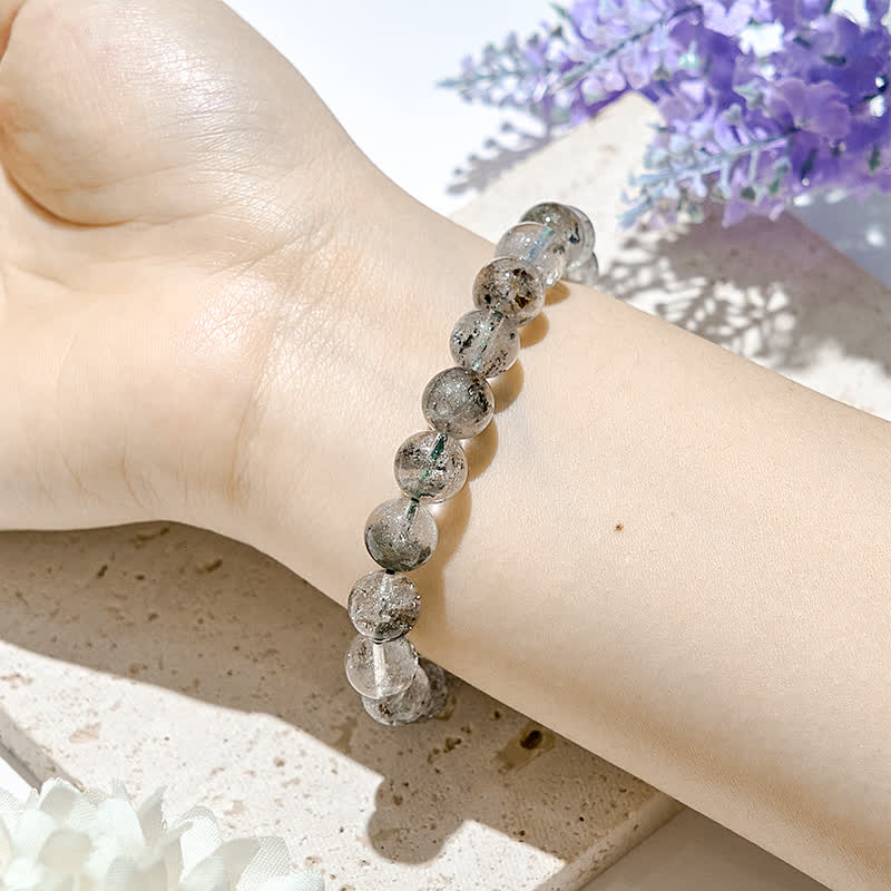 Bracciale Olivenorma in perline di quarzo fantasma verde naturale 