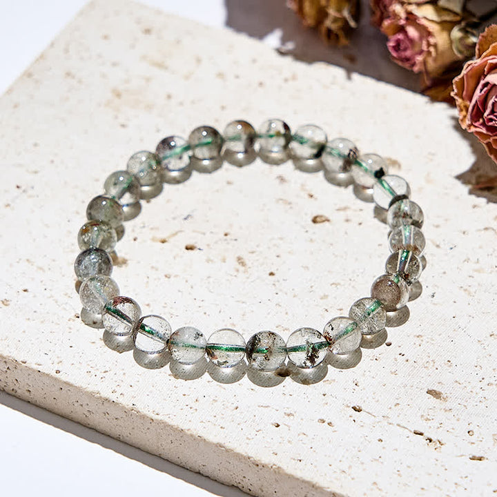 Bracciale Olivenorma in perline di quarzo fantasma verde naturale 