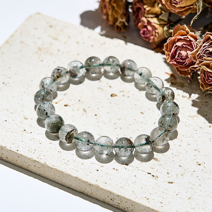 Bracciale Olivenorma in perline di quarzo fantasma verde naturale 